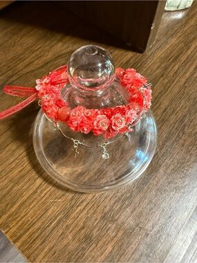 Red Floral Ribbon Bracelet with Charms